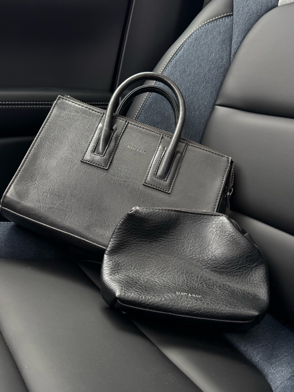 Matt & Nat Black Vegan Leather Tote with Matching Pouch